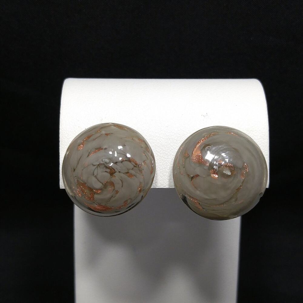 1930s Venetian Murano Glass Clip Earrings Aventurine Gold Copper